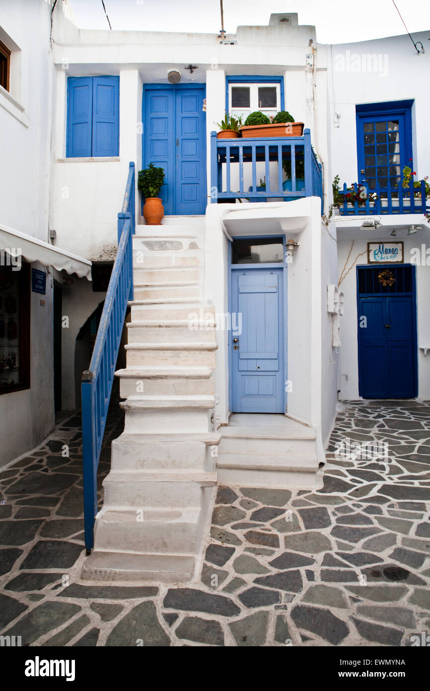 A street scene in Chora in the Greek Island of Naxos. Stock Photo