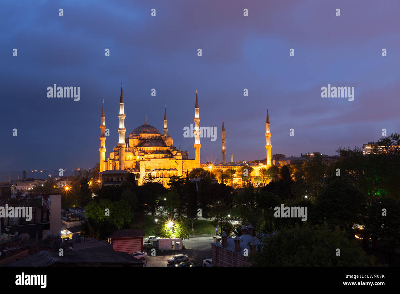Sultanahmet Blue Mosque at night, Istanbul, Turkey Stock Photo - Alamy