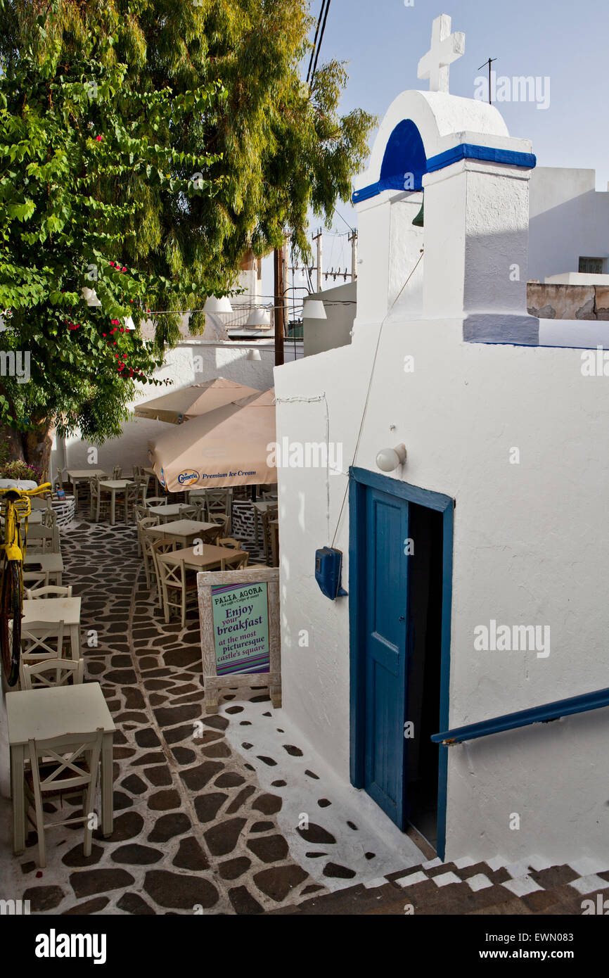 A street scene in Chora in the Greek Island of Naxos. Stock Photo