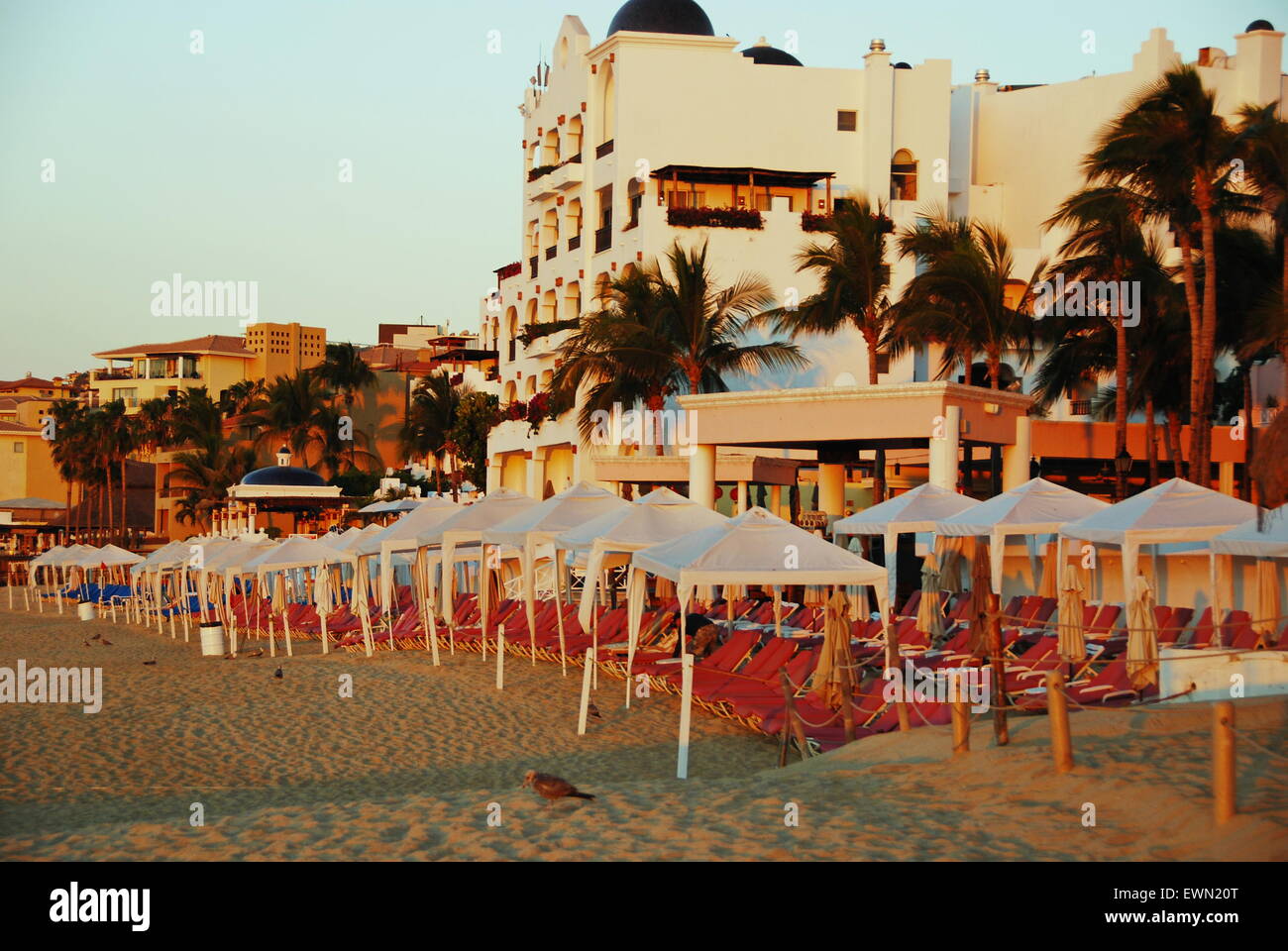 Early sunny morning at beach resort in Cabo San Lucas, Mexico. Stock Photo