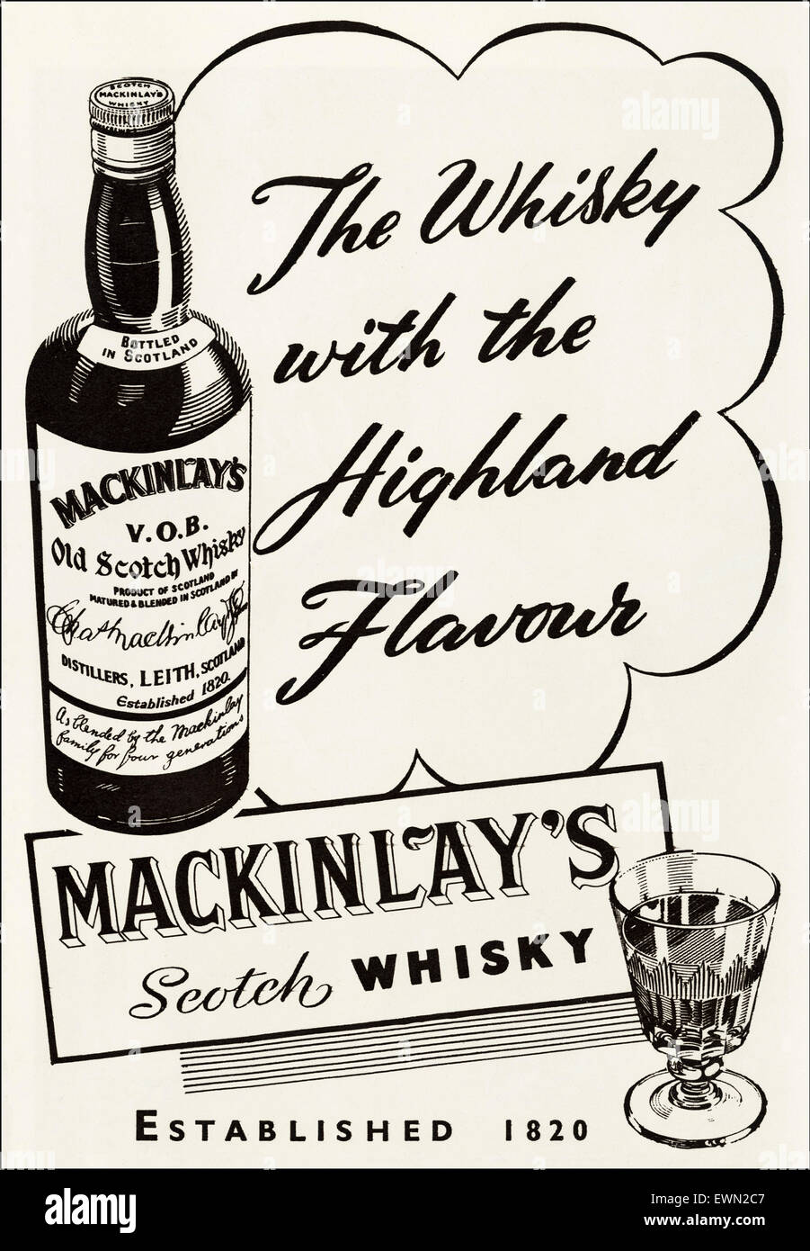 1950s advertisement circa 1954 magazine advert for Mackinlays Scotch Whisky Stock Photo