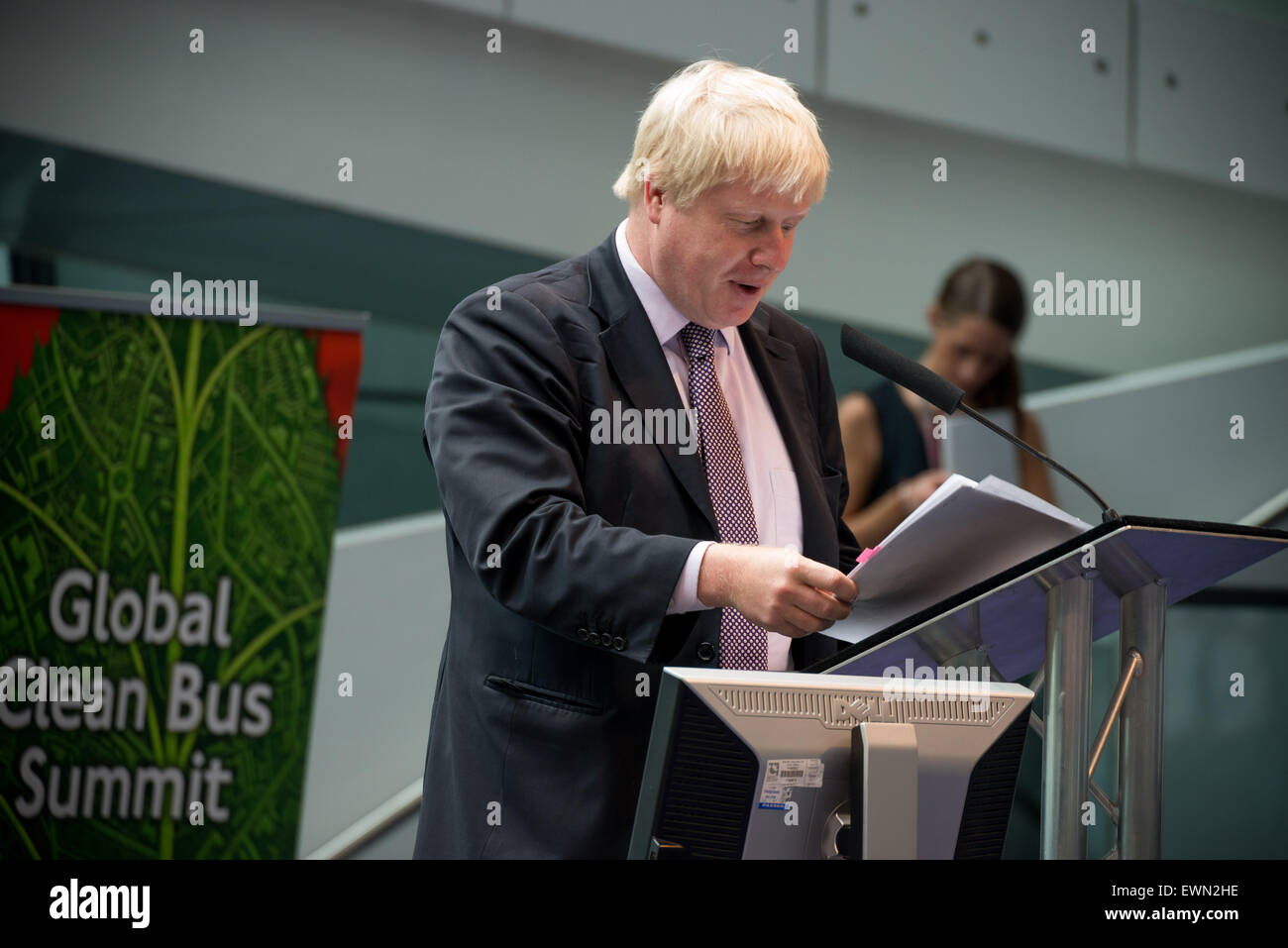 London, UK. 29th June, 2015. The C40 Cities Climate Leadership Group, now in its 10th year, connects more than 75 of the world's greatest cities. C40 Clean Bus Declaration urges cities and manufacturers to adopt innovative clean bus technologies. Mayor of London Boris Johnson was leading the summit in City Hall this afternoon. Credit:  Velar Grant/ZUMA Wire/ZUMAPRESS.com/Alamy Live News Stock Photo
