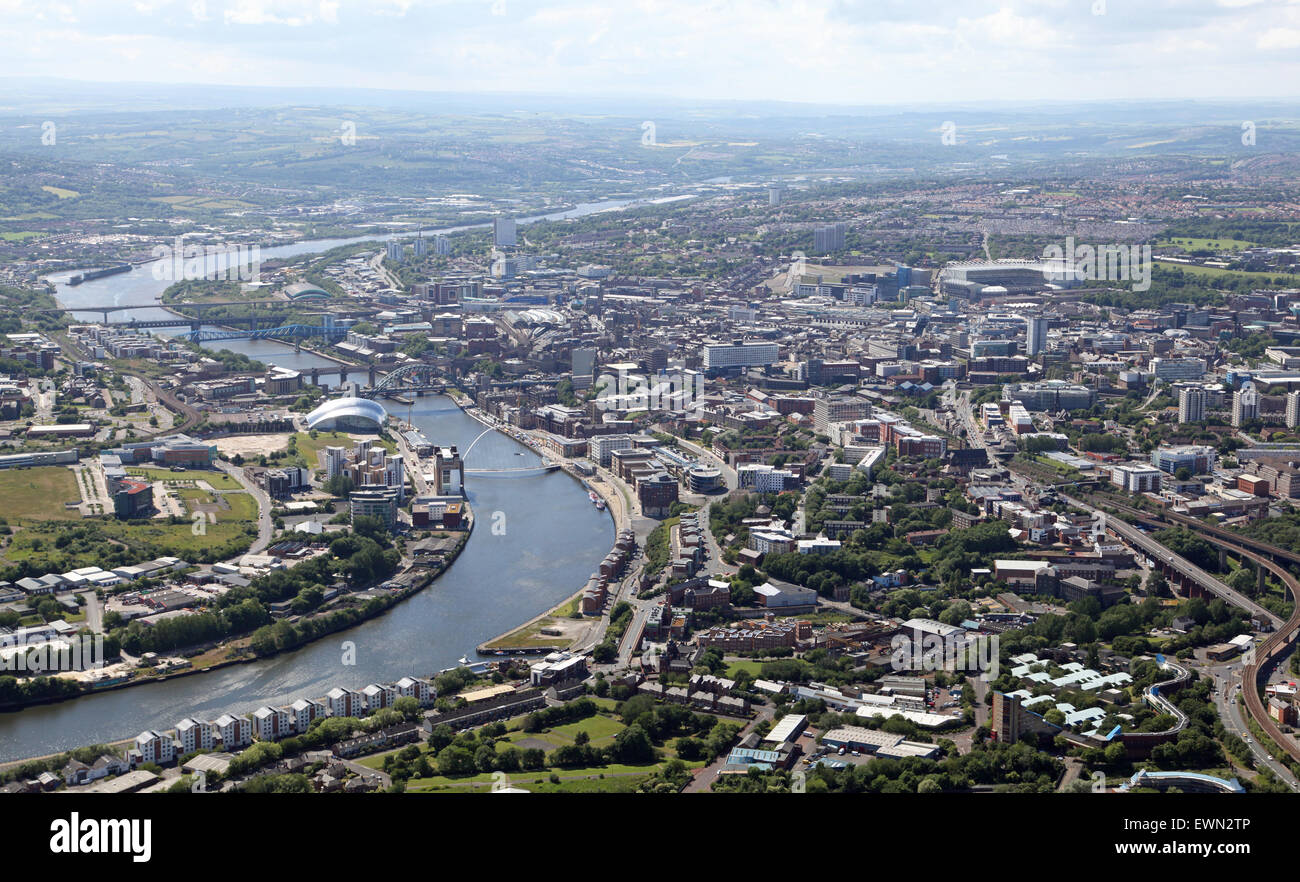 aerial view of The River Tyne, Gateshead and Newcastle upon Tyne, UK Stock Photo