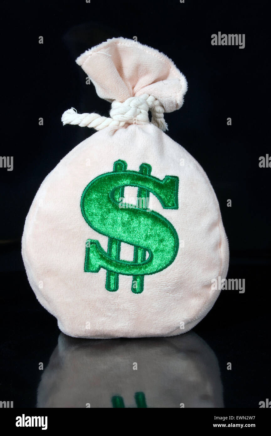 Money bag with big dollar sign on black with nice reflection Stock Photo Alamy