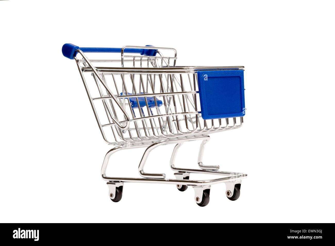 Shopping cart with blue handle isolated on white background. Shopping online concept Stock Photo