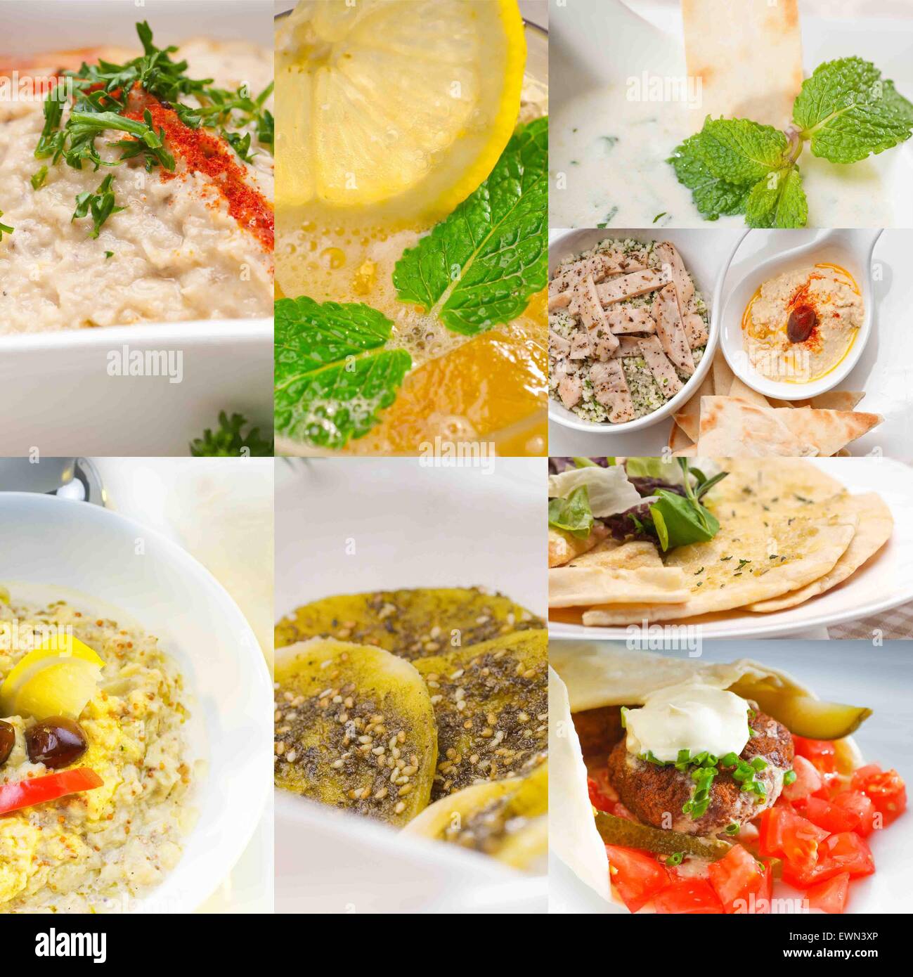 Arab middle eastern food collage collection on white frame Stock Photo