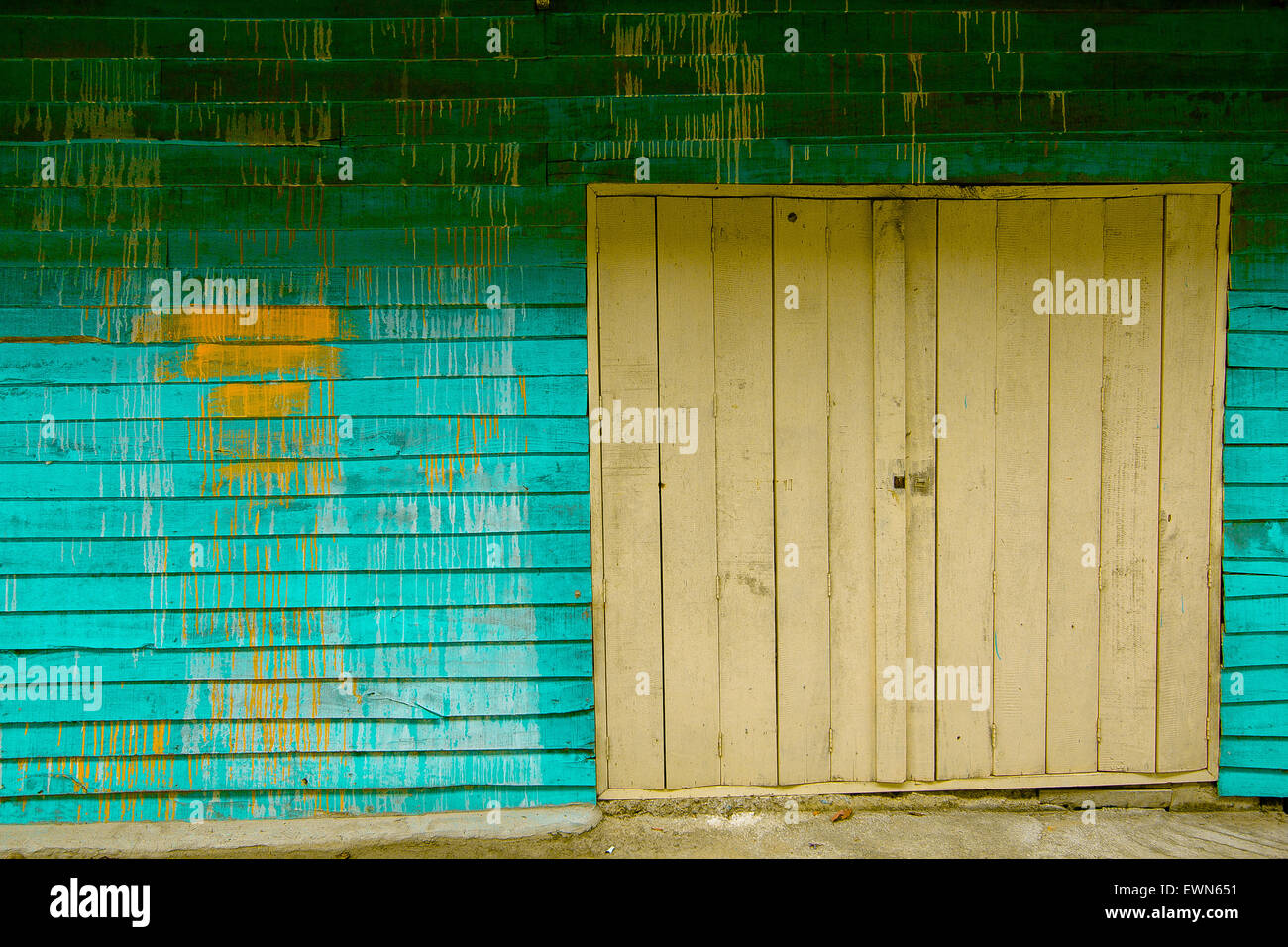old wooden fence with green paint retro style Stock Photo - Alamy