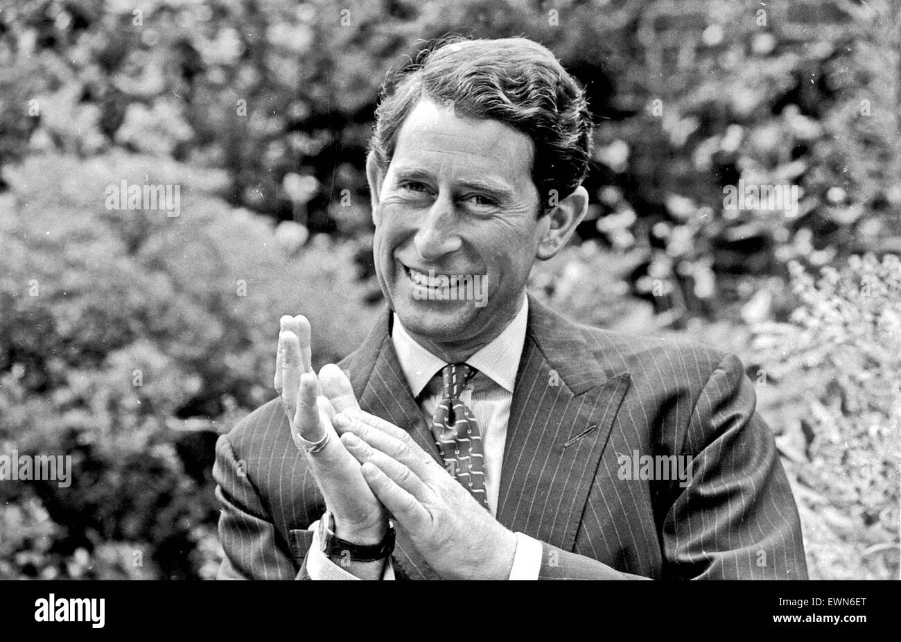 PRINCE CHARLES,  A SMILING BLACK AND WHITE IMAGE TAKEN AT KENSINGTON PALACE TO MARK THE 'GLORIOUS REVOLUTION' Stock Photo