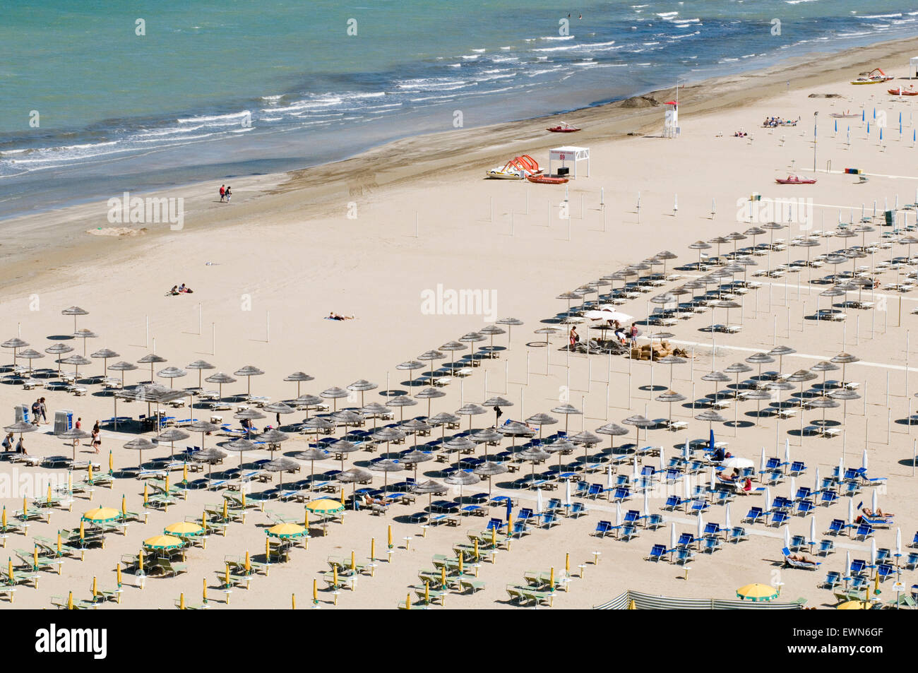 rimini italy italian beach beaches Emilia Romagna region Adriatic Sea resort resorts east coast eastern coastal town Stock Photo