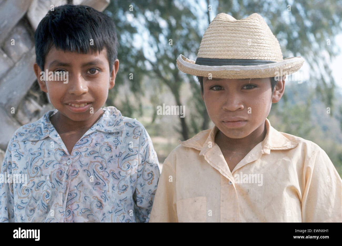 GUATEMALA CENTRAL AMERICA    TWO YOUNG BOYS POSE EOR THE CAMERA Stock Photo