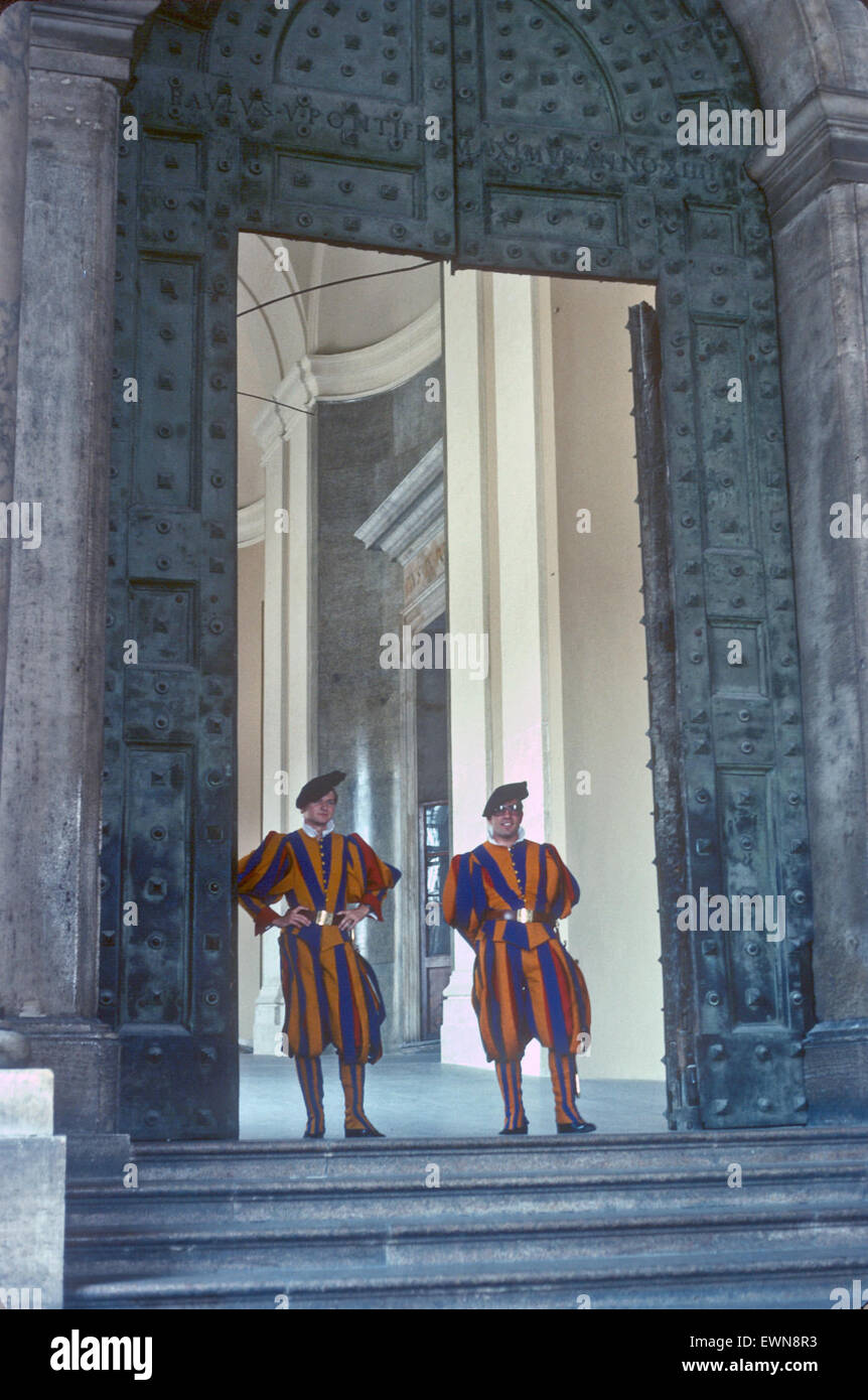 Swiss Guards At The Vatican Bronze Door Vatical City Italy