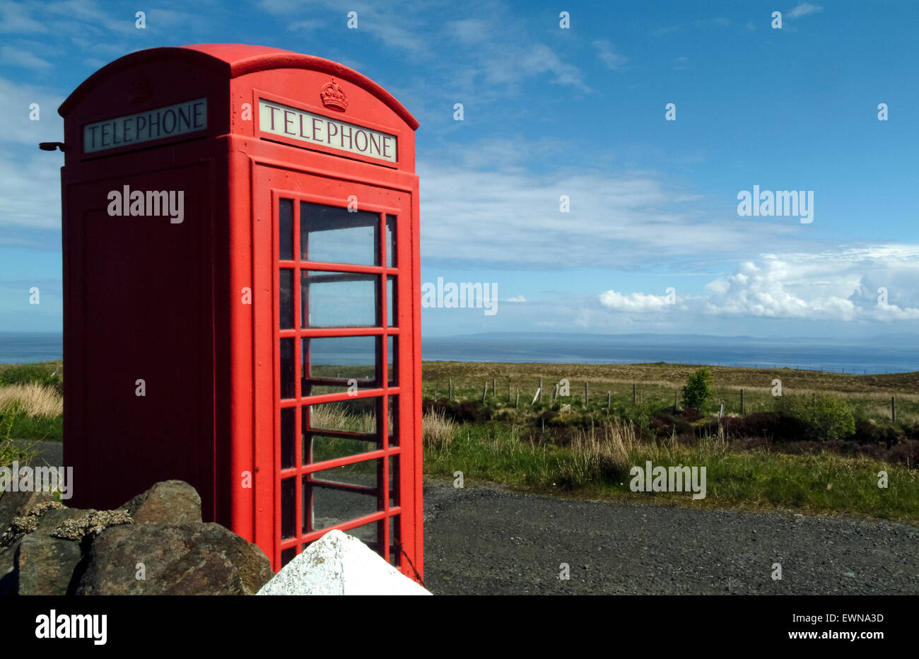 Telephone box in the country, isle of skye, scotland, UK, europe Stock Photo