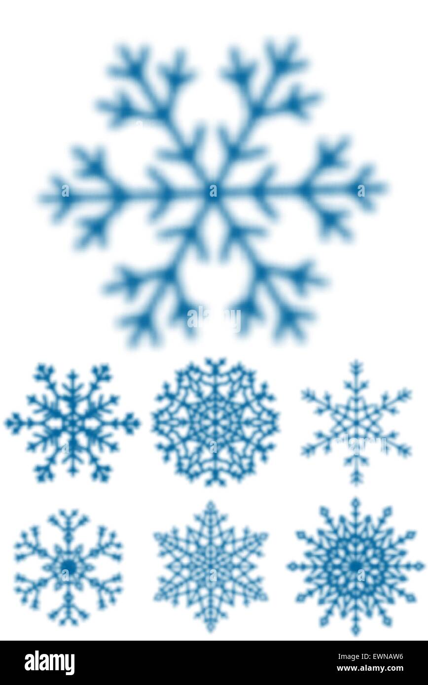 Set of different blurred snowflakes isolated on white. Mesh illustration. Stock Vector