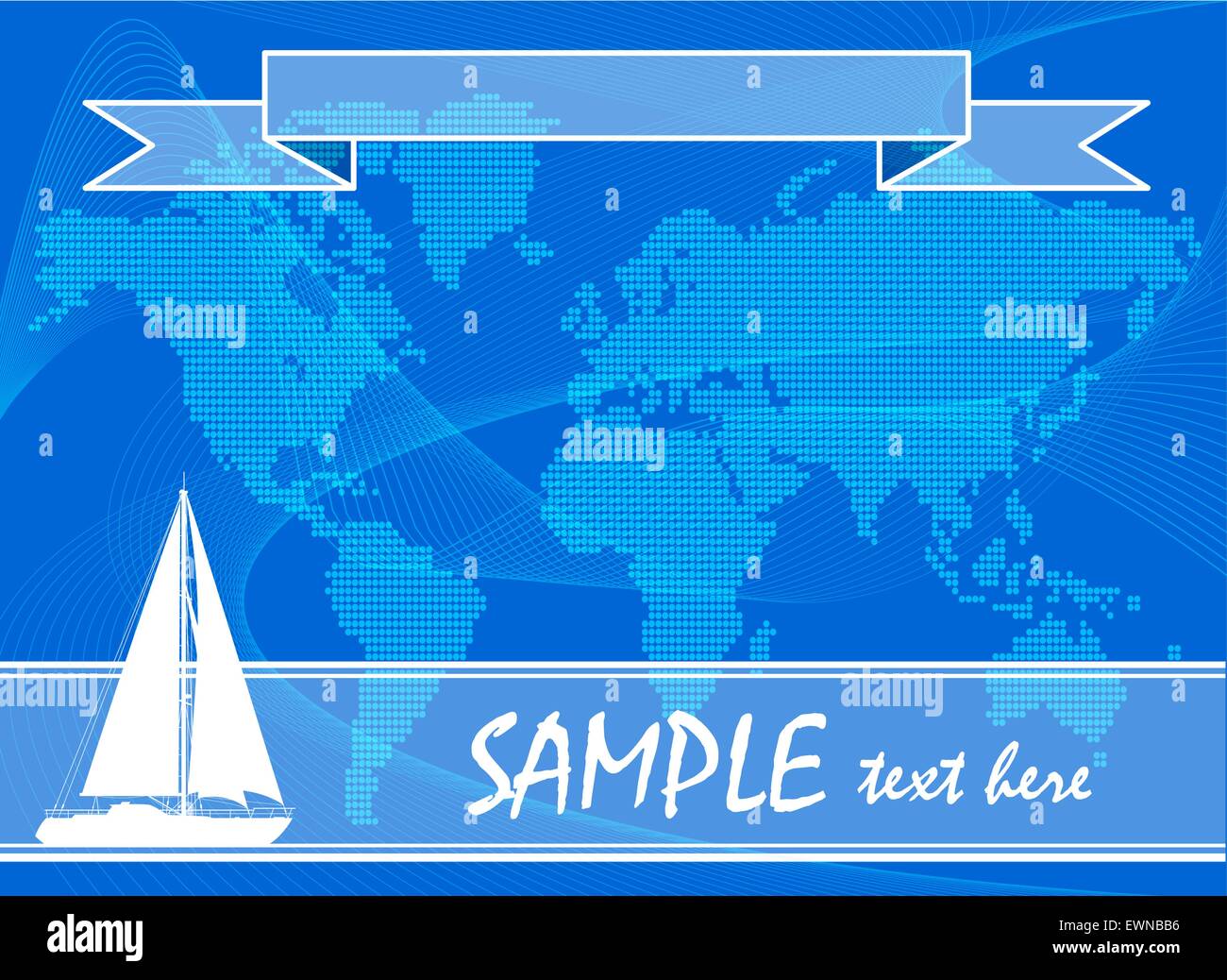Blue travel background with yacht. Vector illustration. Stock Vector