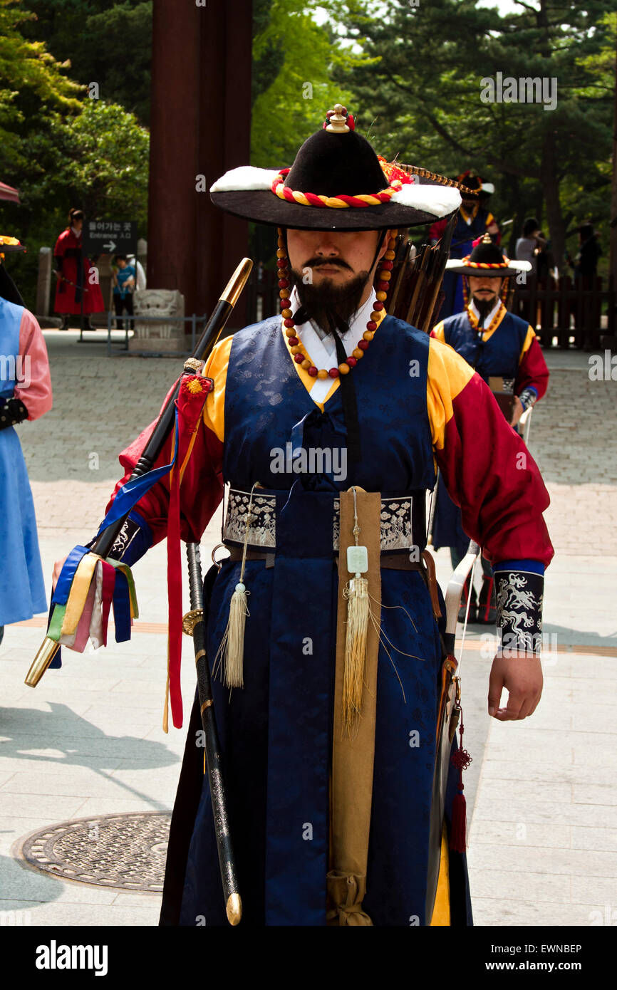SEOUL, KOREA MAY 14, 2015 Armed guards in traditional costume guard