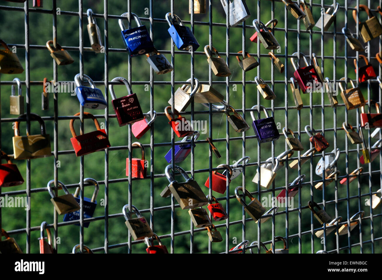 Love locks on bridge germany europe Stock Photo