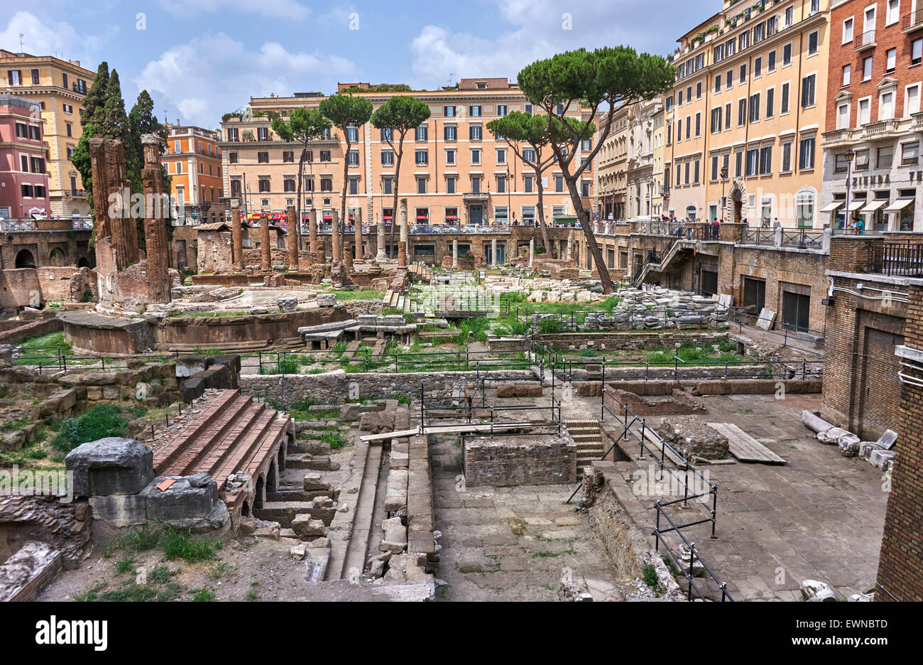 Largo di Torre Argentina a square in Rome, Italy, that hosts four Republican Roman temples, and the remains of Pompey's Theatre Stock Photo