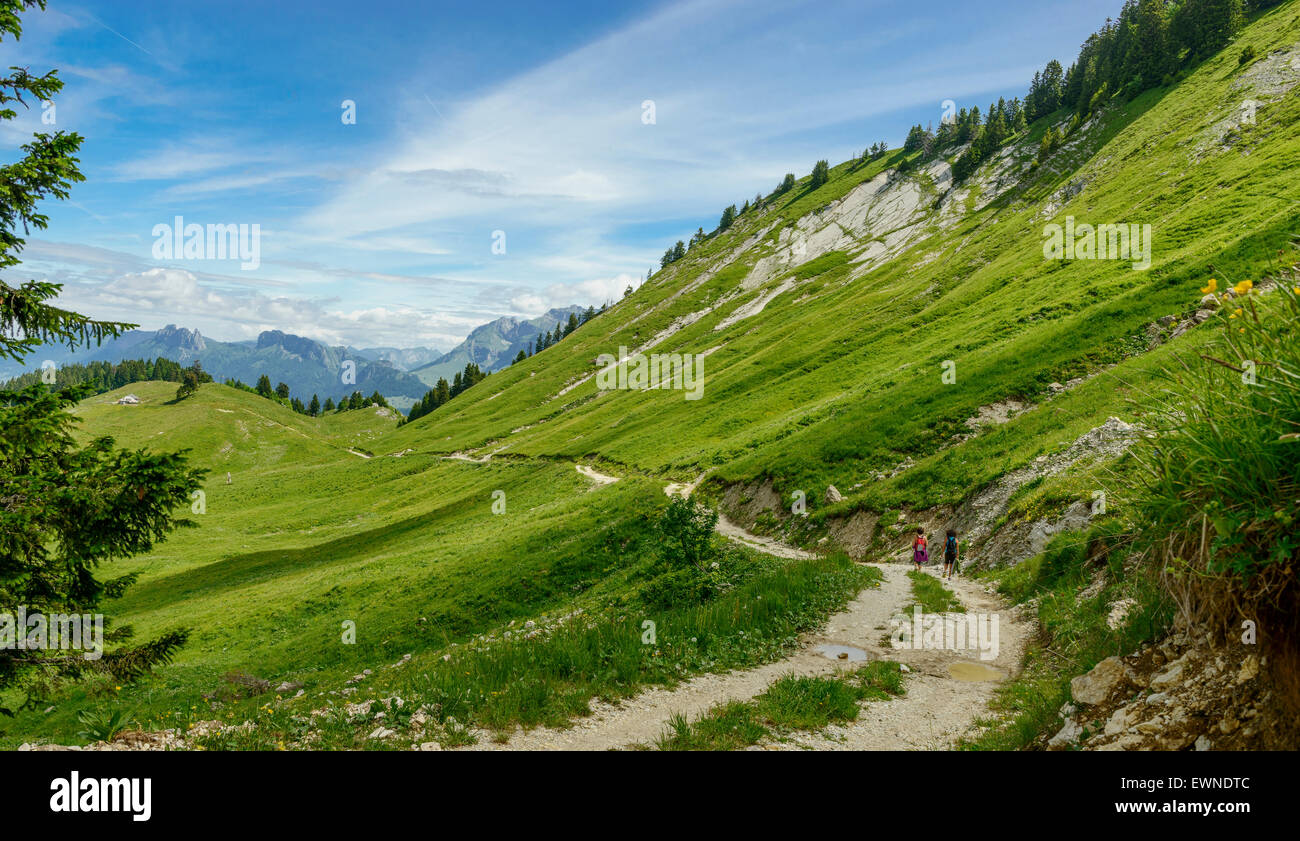 Two women hikers walking in the french mountains Stock Photo - Alamy