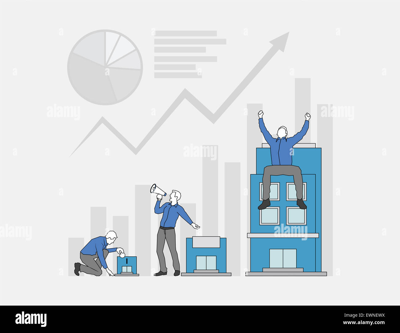 Multiple Image of businessman growth process in business profits Stock Photo