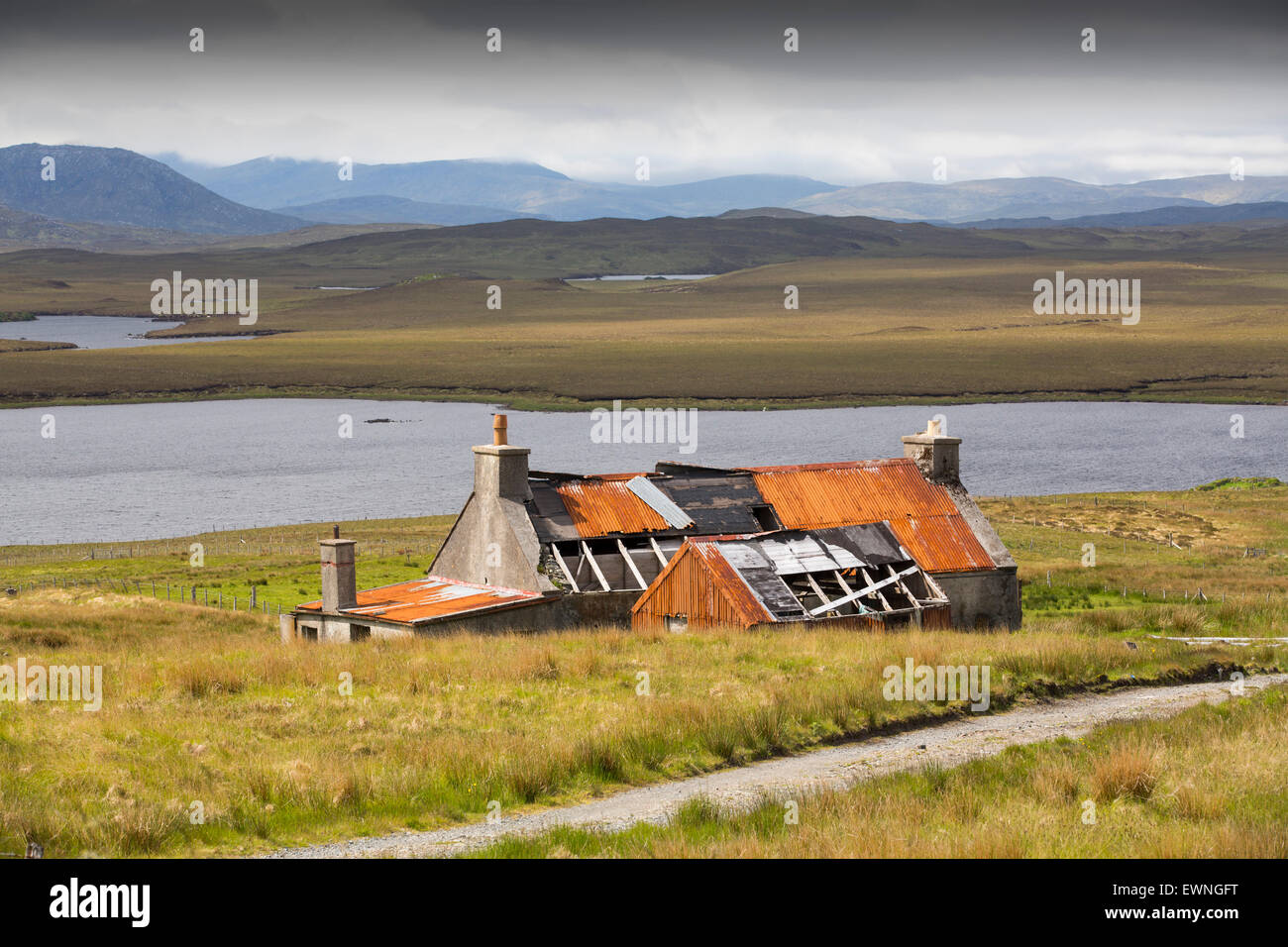 An old old abandoned croft house at Achmore on the Isle of Lewis, Outer Hebrides, Scotland, UK. Stock Photo