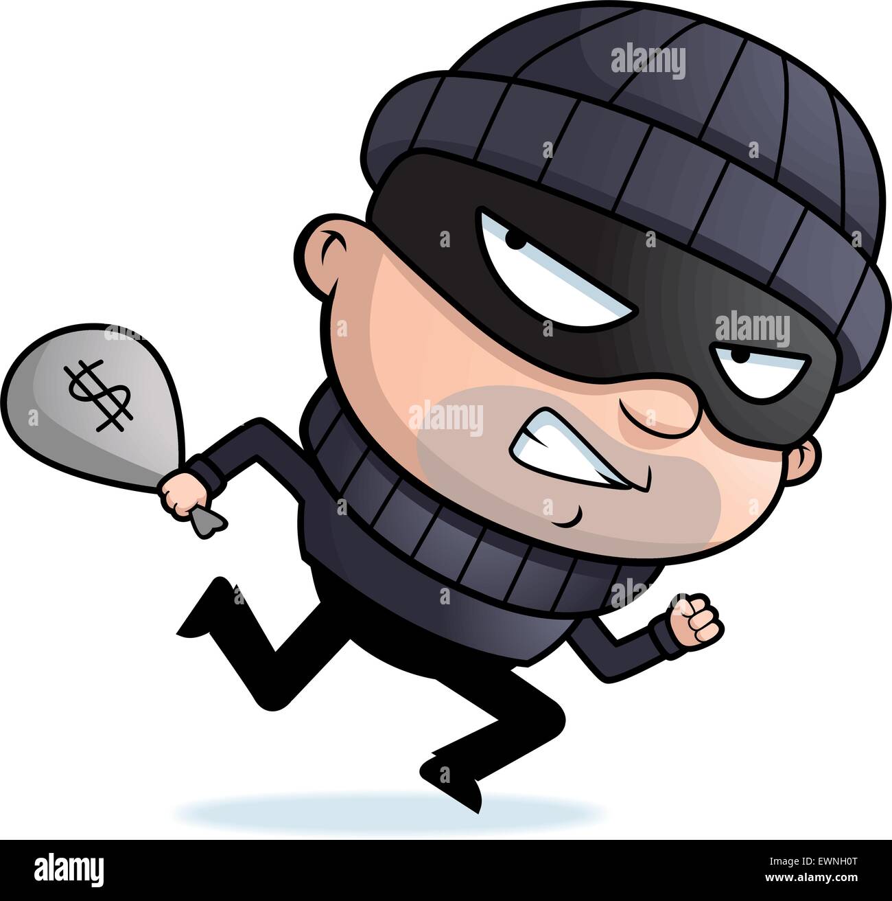 A cartoon burglar running away with a stolen money bag Stock Vector Image &  Art - Alamy