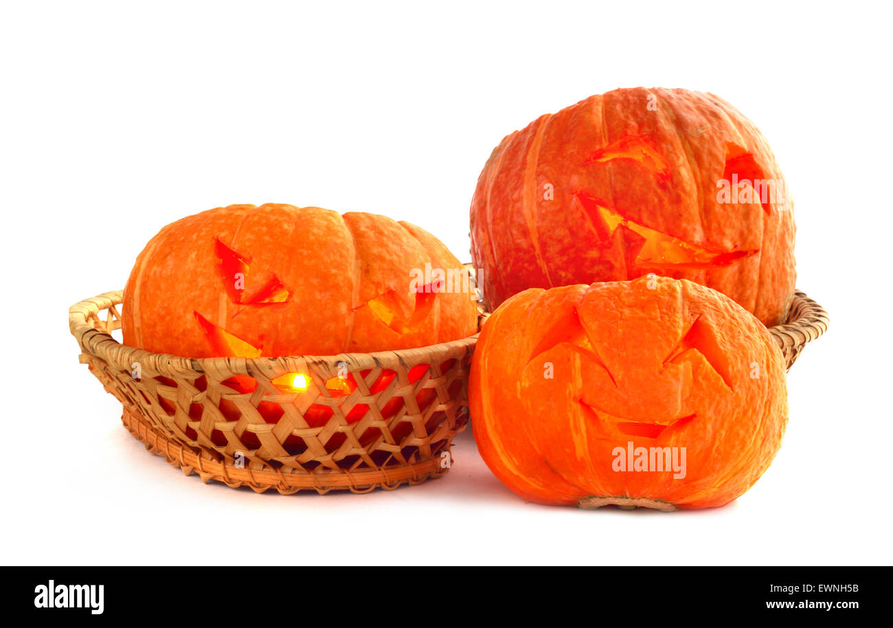 Glowing Halloween Pumpkins isolated on white background Stock Photo - Alamy