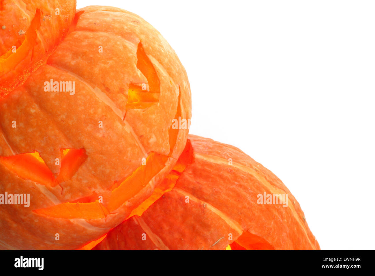 Glowing Halloween Pumpkins isolated on white background Stock Photo - Alamy