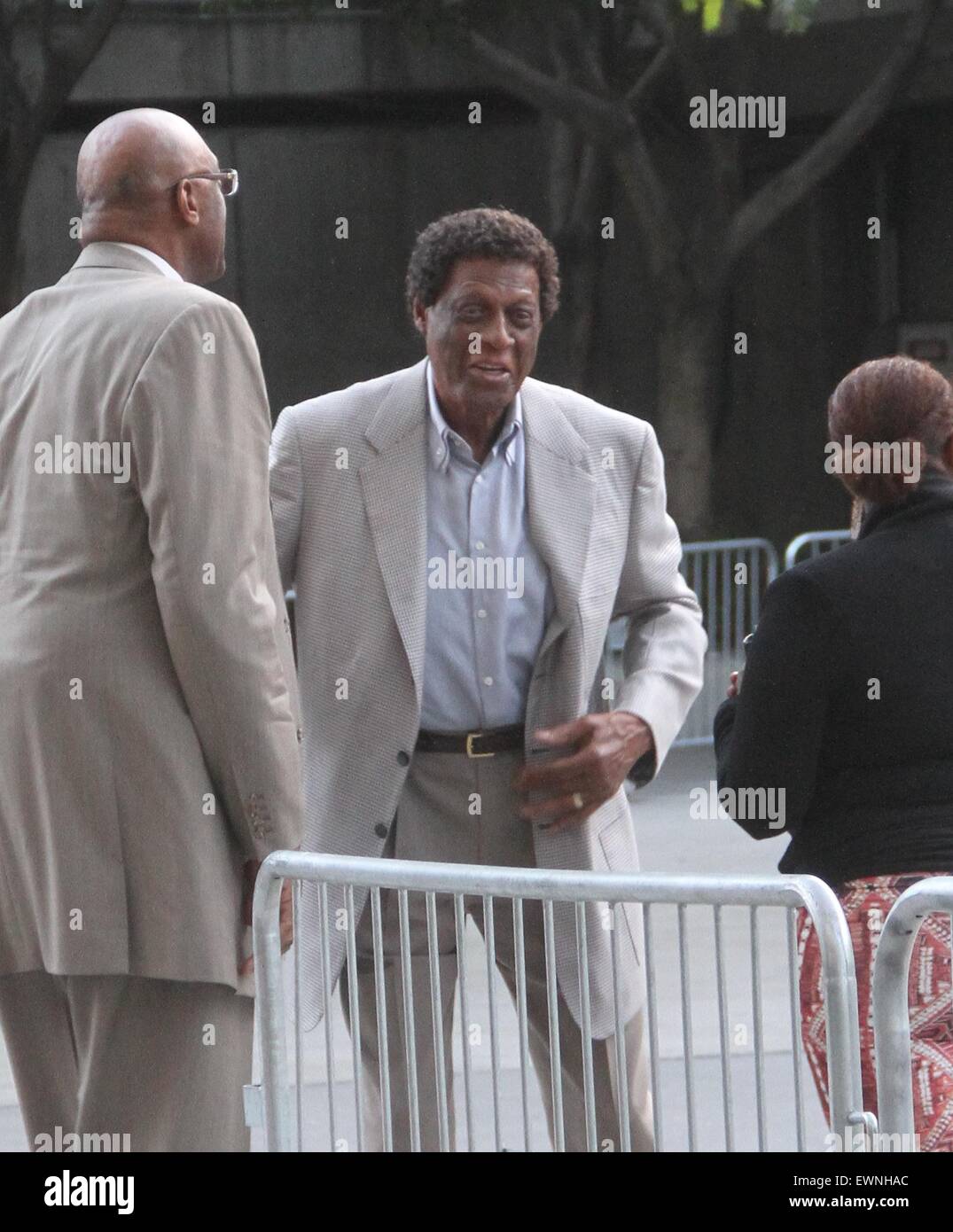 Celebrities arriving at the Staples Center for the Los Angeles Clippers v San Antonio Spurs NBA Western Conference playoff game  Featuring: Elgin Baylor Where: Los Angeles, California, United States When: 22 Apr 2015 Stock Photo