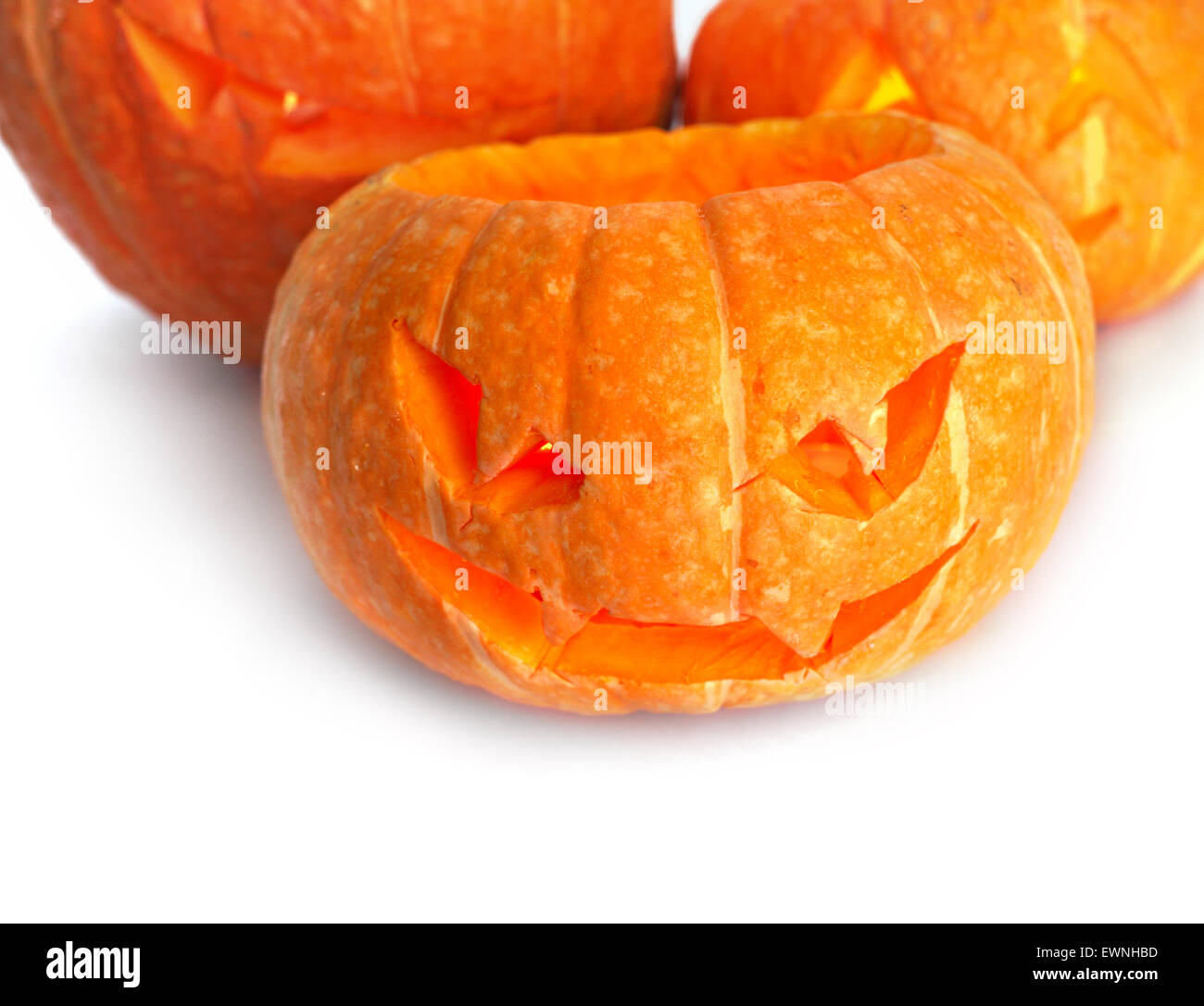 Glowing Halloween Pumpkins isolated on white background Stock Photo - Alamy