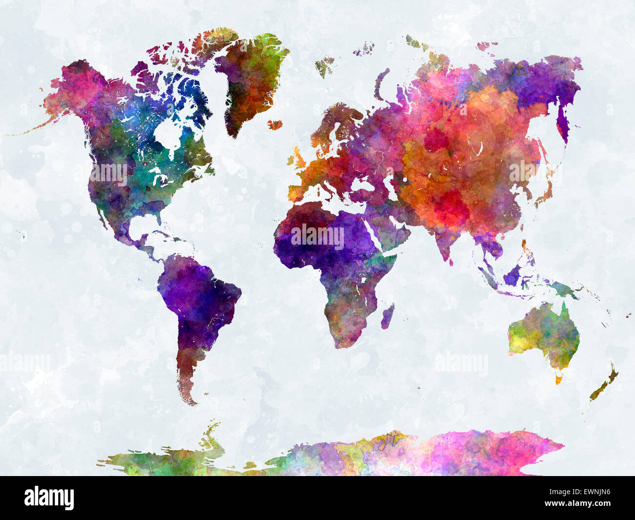 World map in watercolor painting abstract splatters Stock Photo