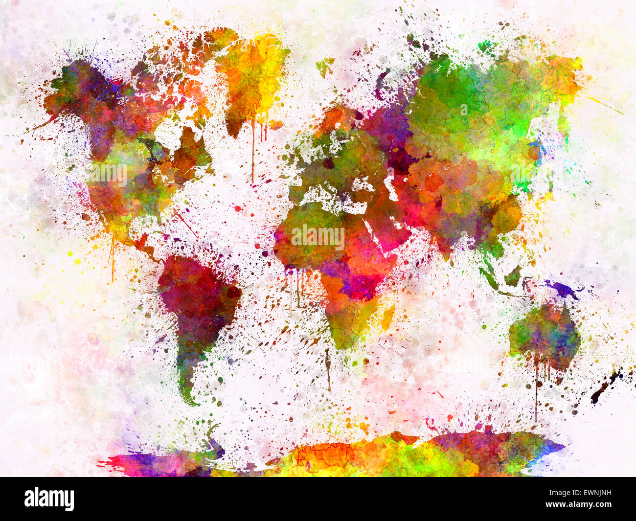 Splatter Map World map in watercolor painting abstract splatters Stock Photo - Alamy