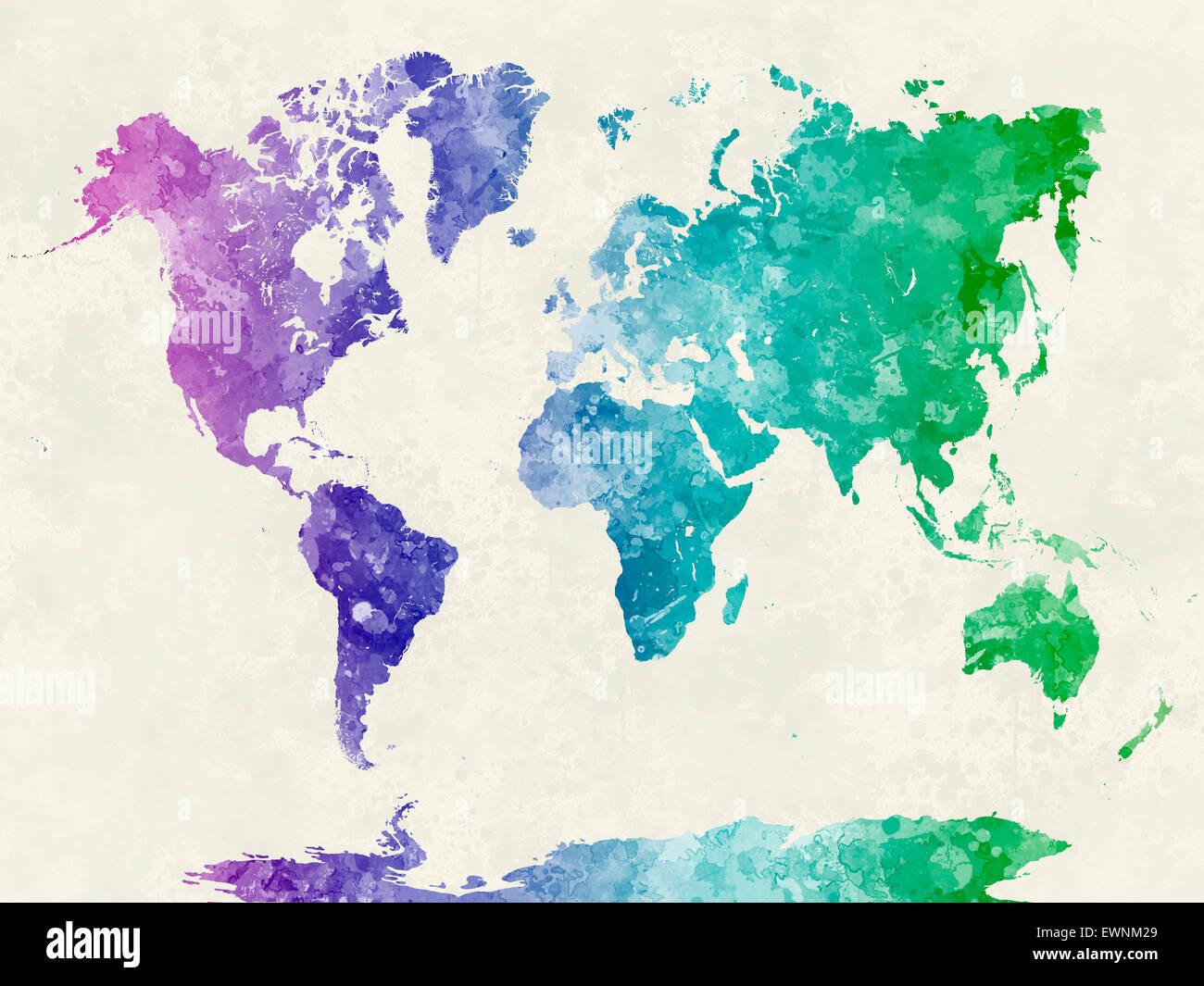 World map in watercolor painting abstract splatters Stock Photo