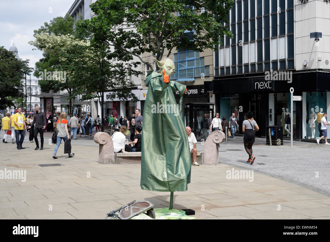 Street entertainers in Sheffield city centre England UK, unobserved levitation Stock Photo