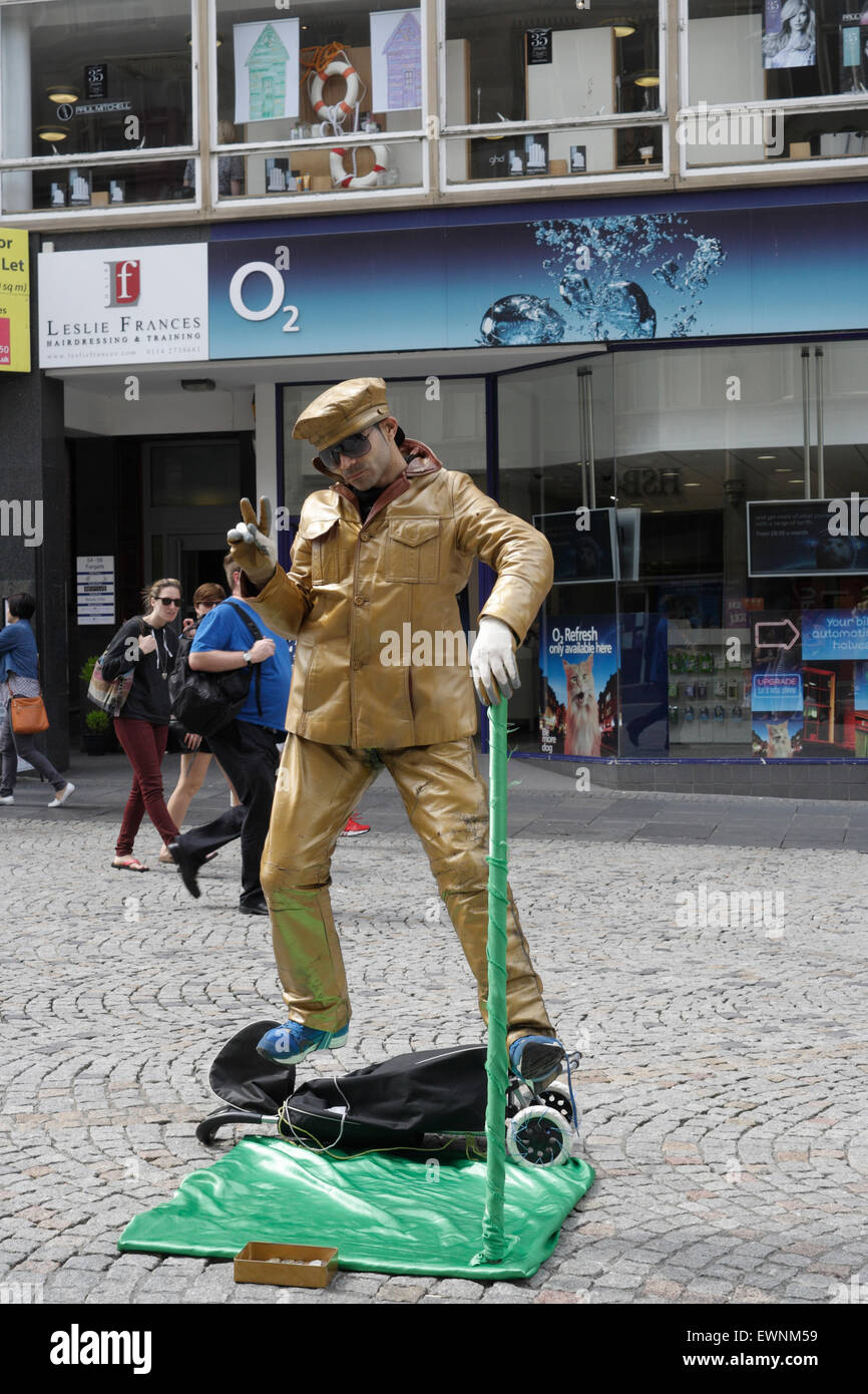 Street entertainers in Sheffield city centre, England unobserved levitation Stock Photo