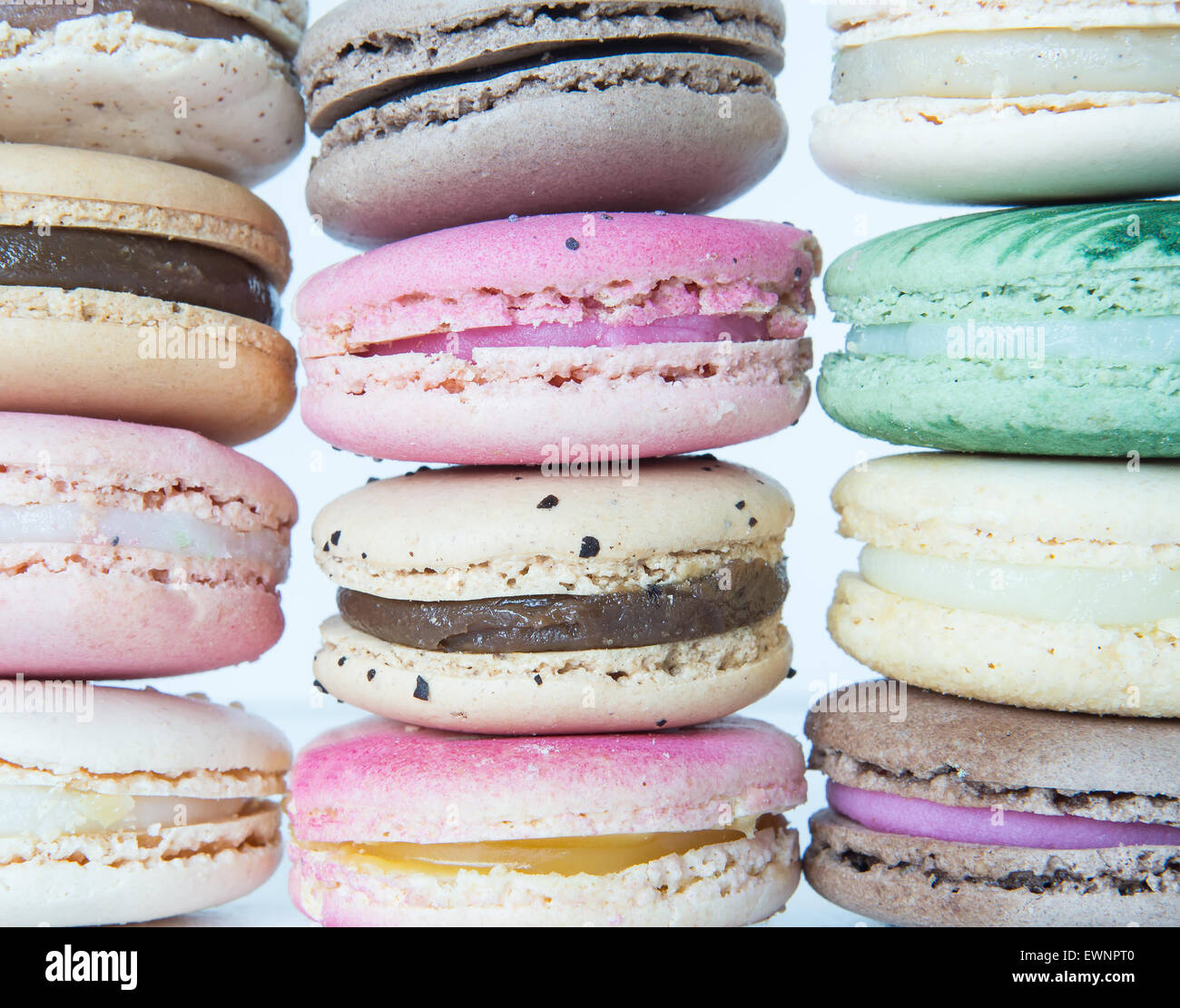 Stacks of pastel colored, all natural French Macrons Stock ...