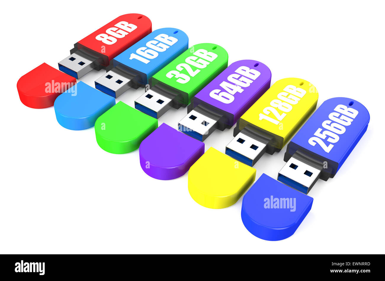 set of multicolored USB flash drive ss 3.0 8,16, 32, 64, 128, 256 gb Stock Photo