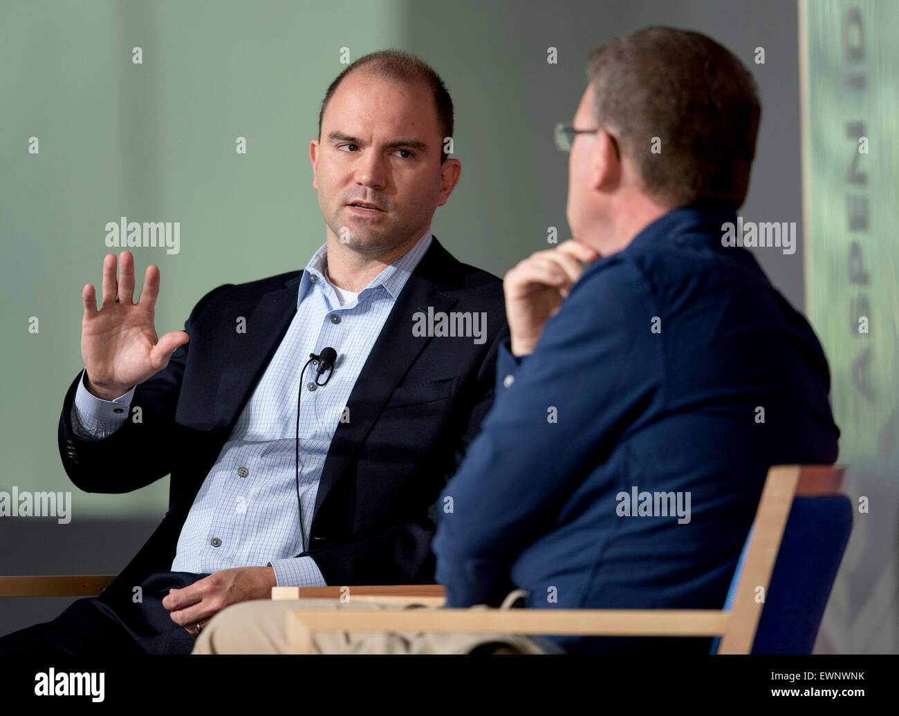 Aspen, Colorado, USA. 29th June, 2015. BEN RHODES, assistant to the President, left, is interviewed by JEFFREY GOLDBERG at the Aspen Ideas Festival. Credit:  Brian Cahn/ZUMA Wire/Alamy Live News Stock Photo