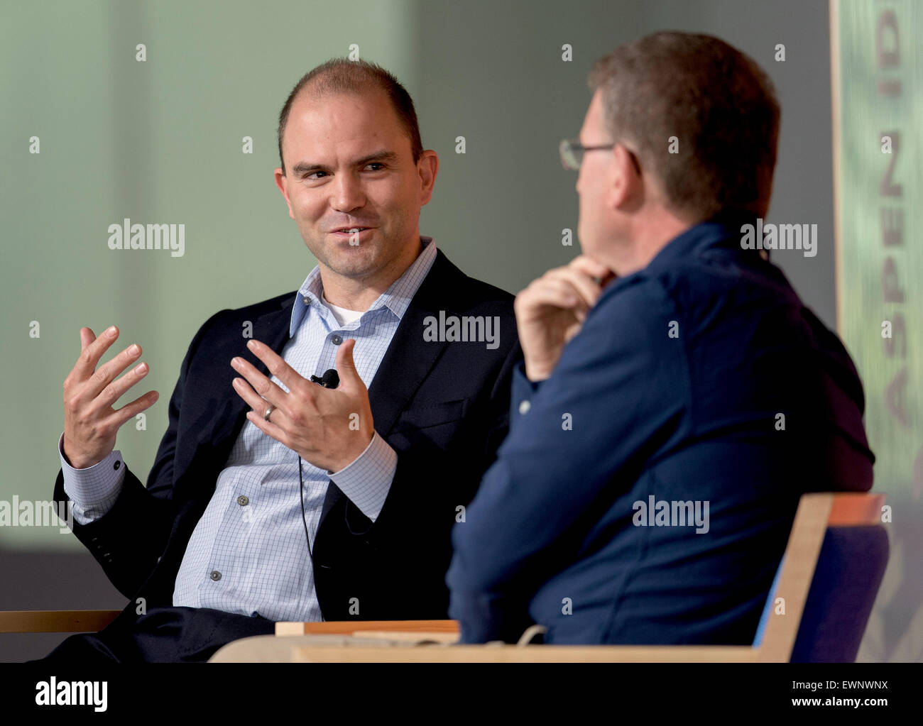 Aspen, Colorado, USA. 29th June, 2015. BEN RHODES, assistant to the President, left, is interviewed by JEFFREY GOLDBERG at the Aspen Ideas Festival. Credit:  Brian Cahn/ZUMA Wire/Alamy Live News Stock Photo