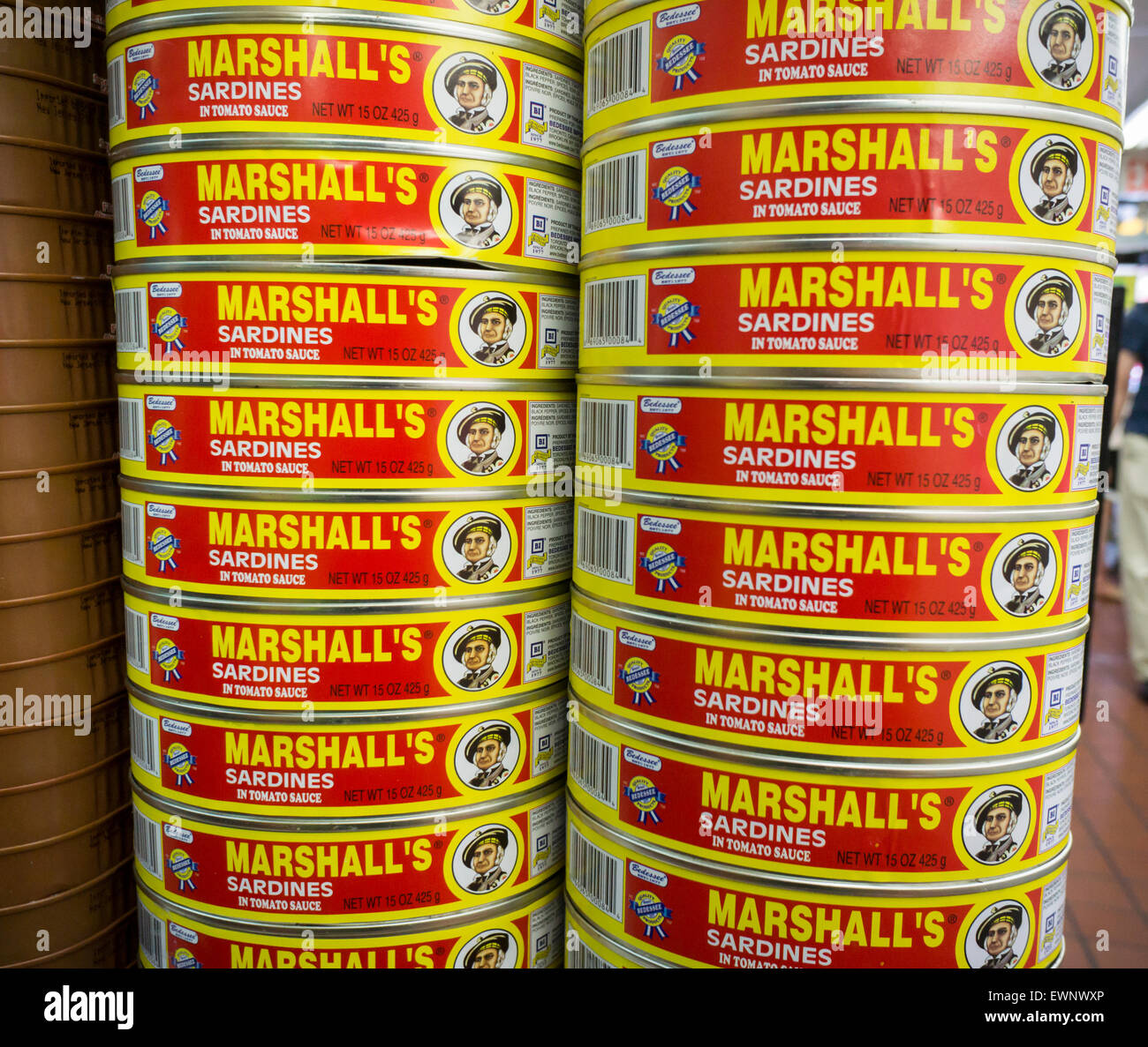 Canned sardines in a grocery store in Richmond Hill in the New York