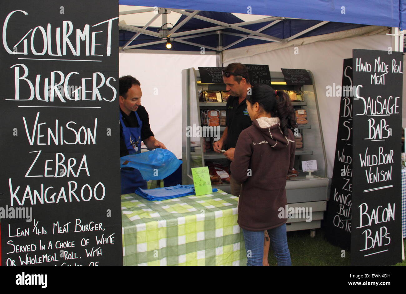 An exotic meat market stall at Chatsworth Country Fair, Peak District