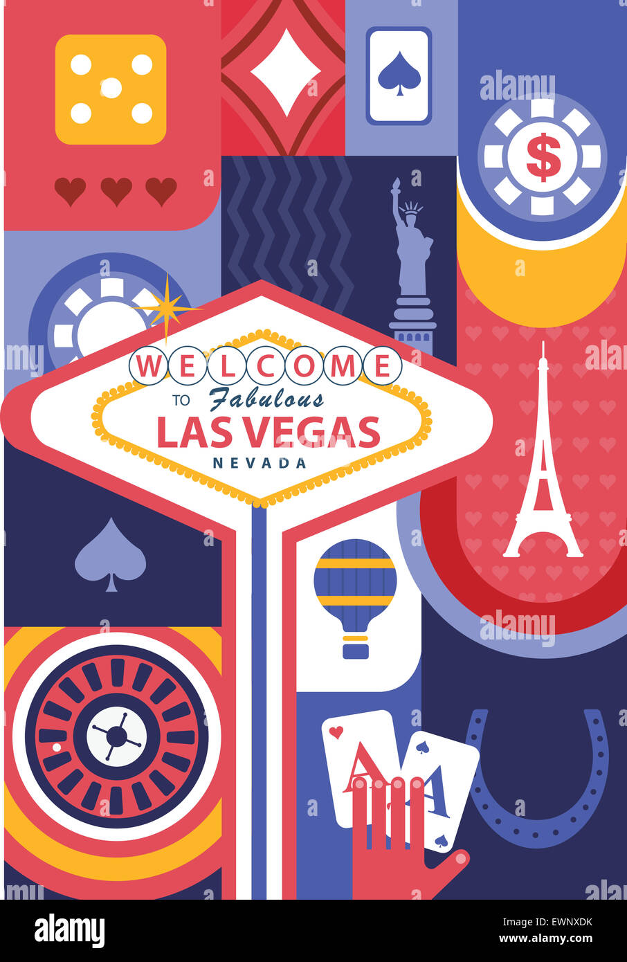 Illustrative collage of casino  and landmarks at Las Vegas, USA Stock Photo