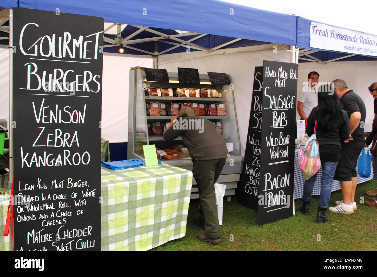 An exotic meat market stall at Chatsworth Country Fair, Peak District