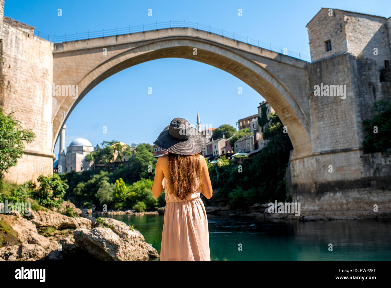 Woman tourist in Mostar city Stock Photo