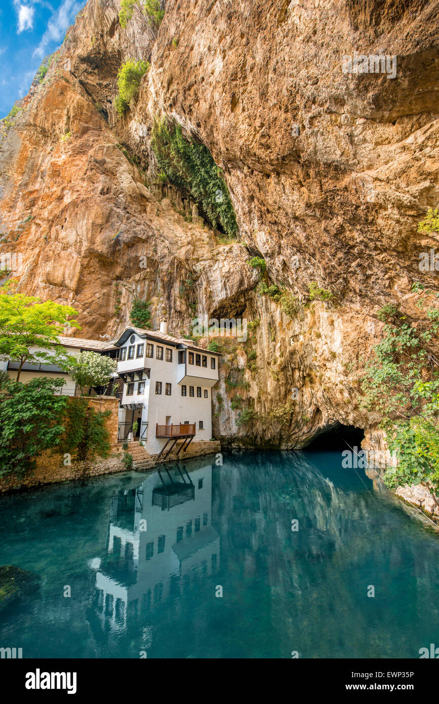 Beautiful house in Blagaj village on Buna spring Stock Photo