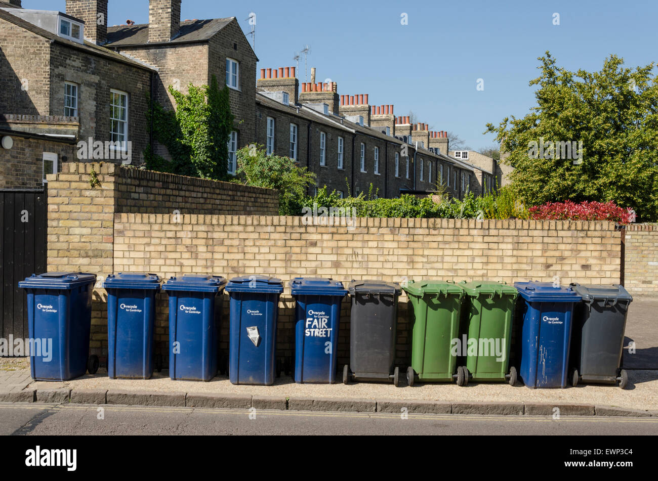 Wheelie bins in Cambridge, UK Stock Photo