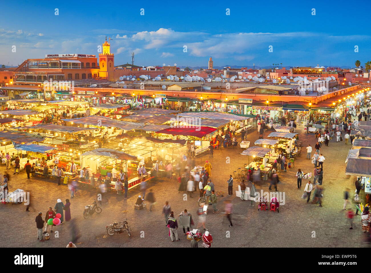 Djemaa el-Fna square at dusk, Marrakech Medina, Morocco, Africa Stock Photo
