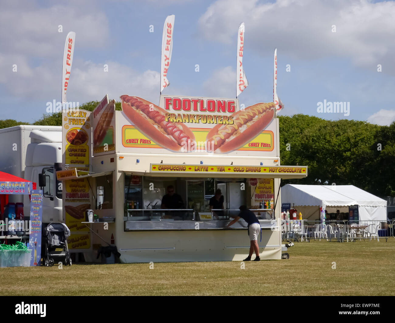 A footlong frankfurter fast food stall at a country fair Stock Photo