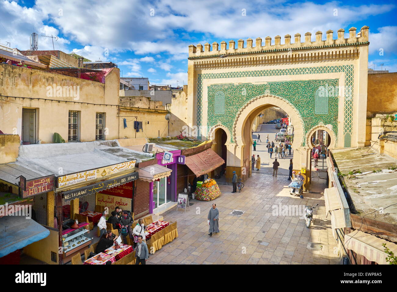 Fez Medina, Bab Bou Jeloud Gate, Morocco, Africa Stock Photo