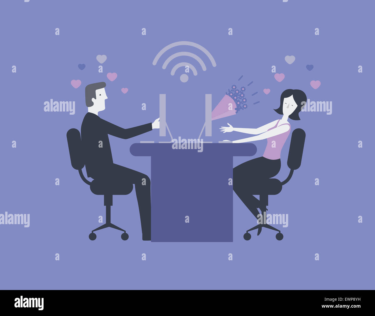 Illustration image of couple expressing their love for each other online Stock Photo