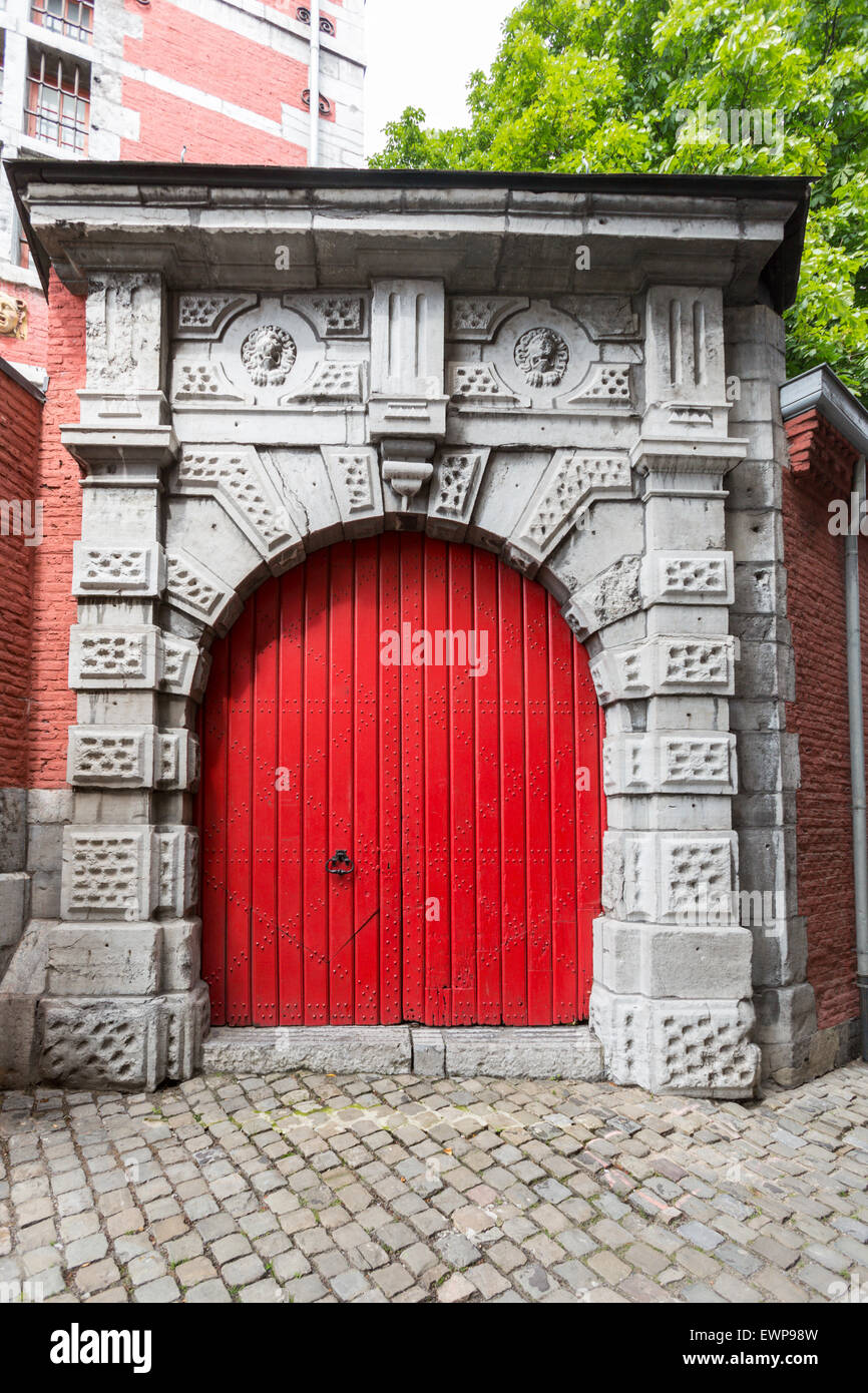 Red door in Liege, Belgium Stock Photo